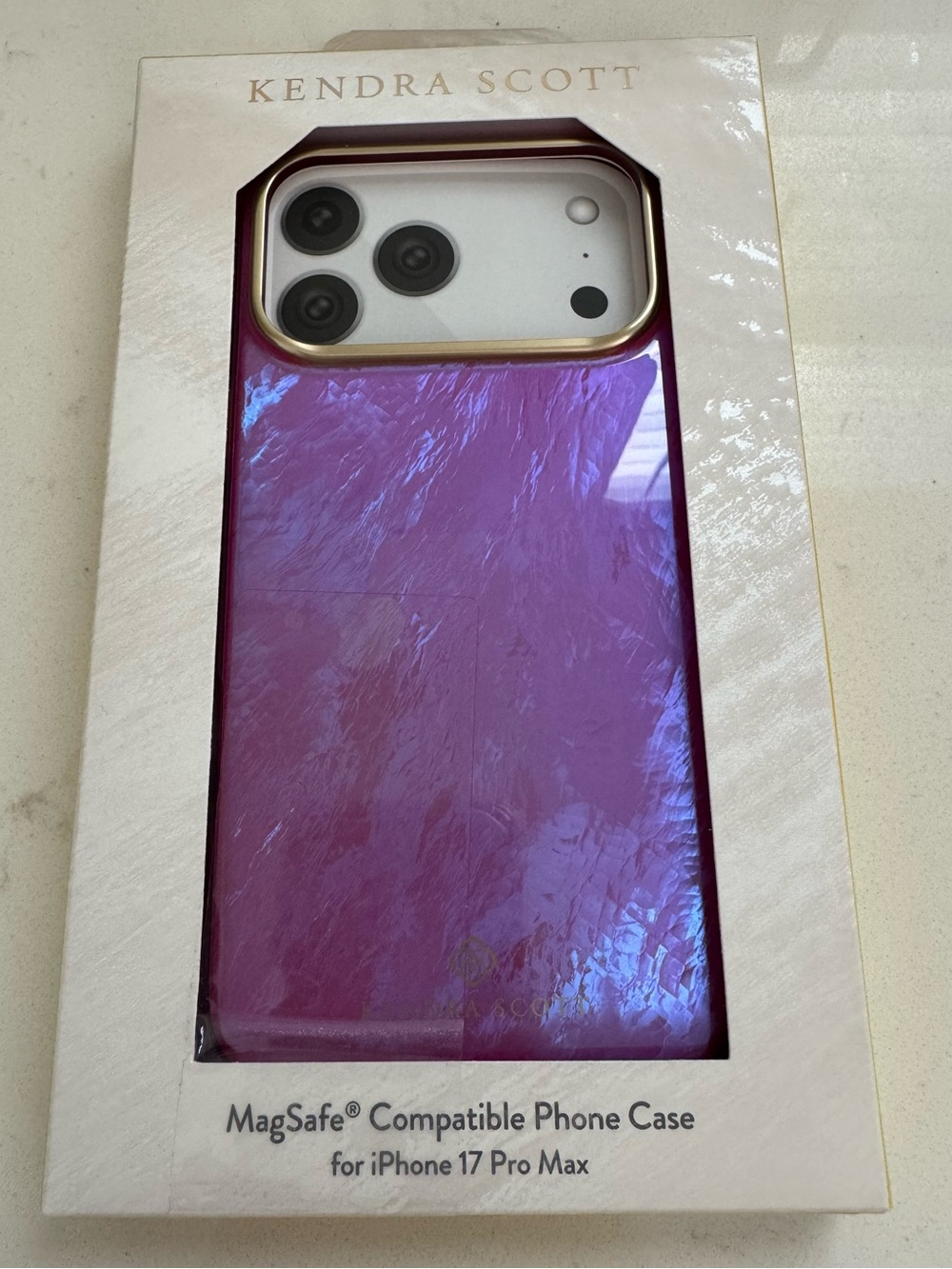 Kendra Scott MagSafe iPhone 17 Pro Max Case in Iridescent Purple with Gold Trim